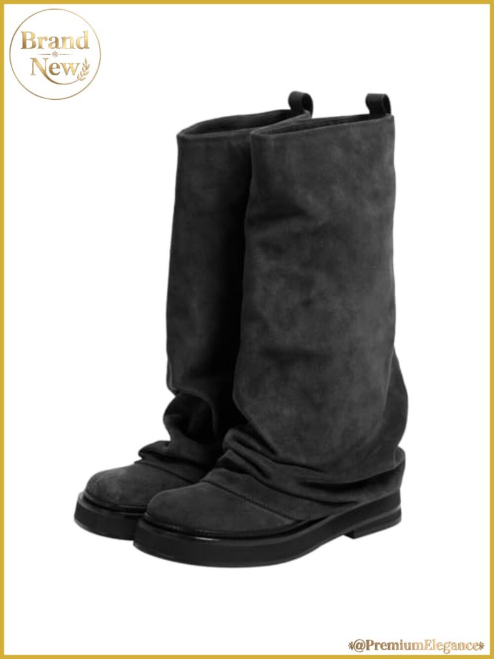 Women's Slouch Fold Over Mid Calf Moto Boots Low Heel Comfortable Biker Boot